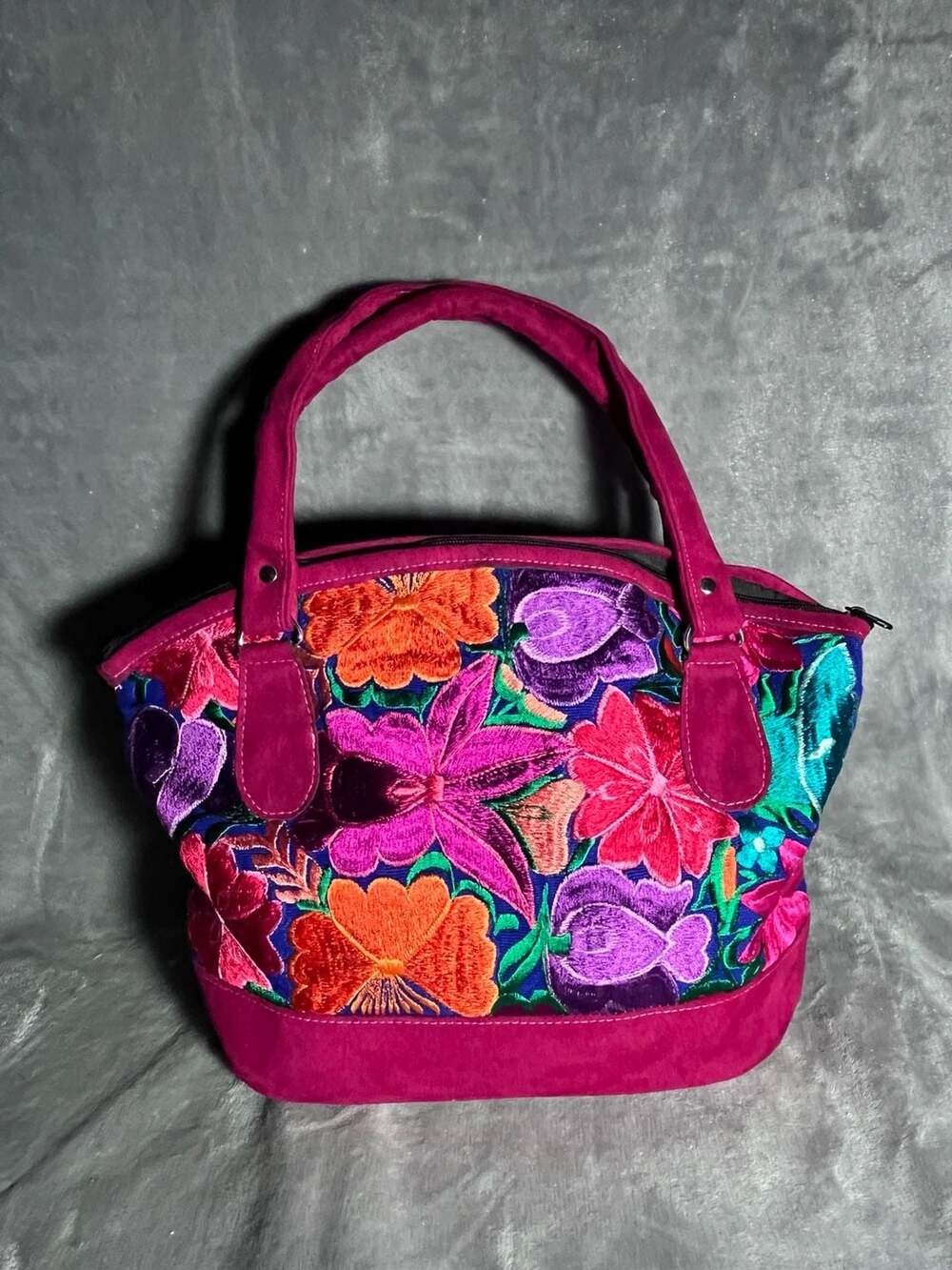 Artisan Mexican Floral Embroidered Faux Suede Handbag